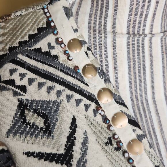 Glamorous western motif jacquard beaded trim open blazer women's size Small - Picture 9 of 10